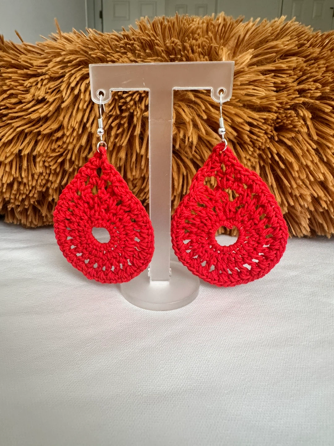 Red Crochet Teardrop Earrings