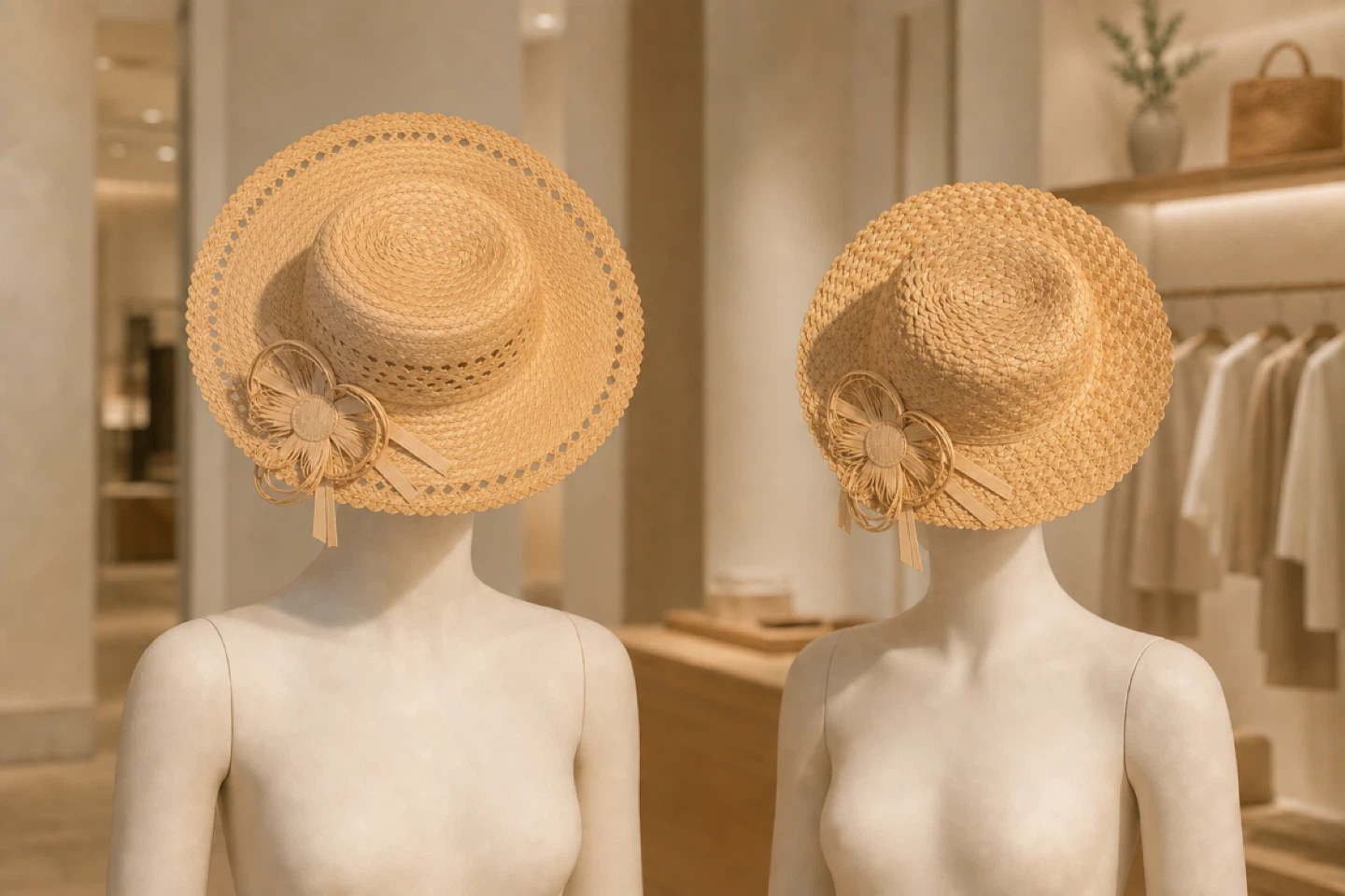 2 Straw Sun Hat with Flower Detail