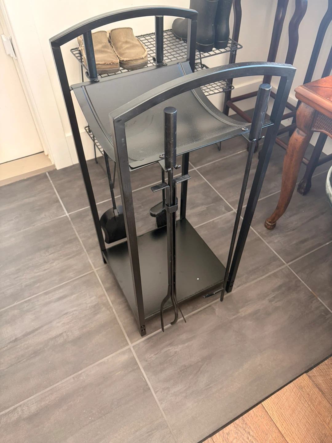 Black Metal Fireplace Tool Set with Stand