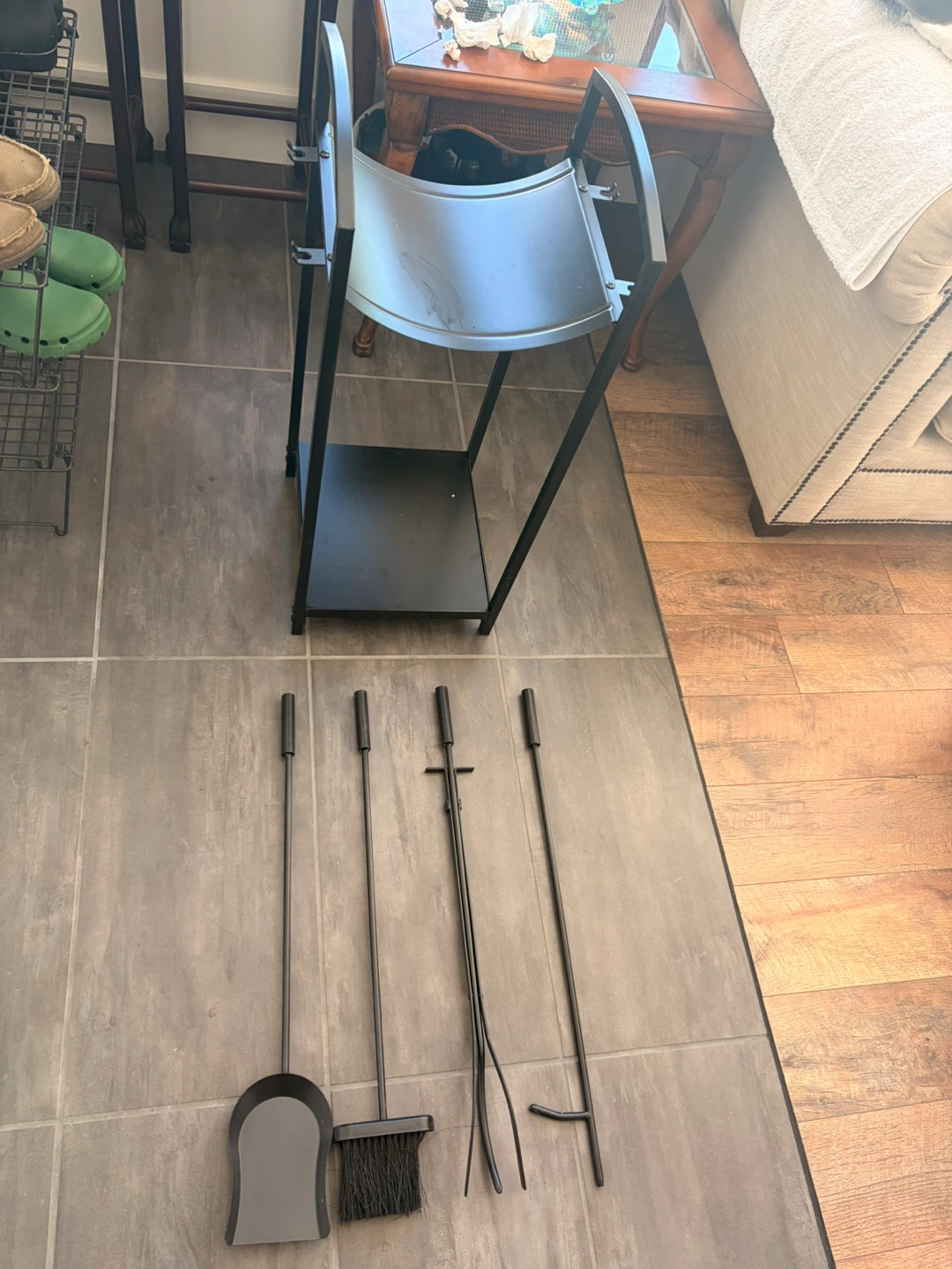 Black Metal Fireplace Tool Set with Stand - photo 2