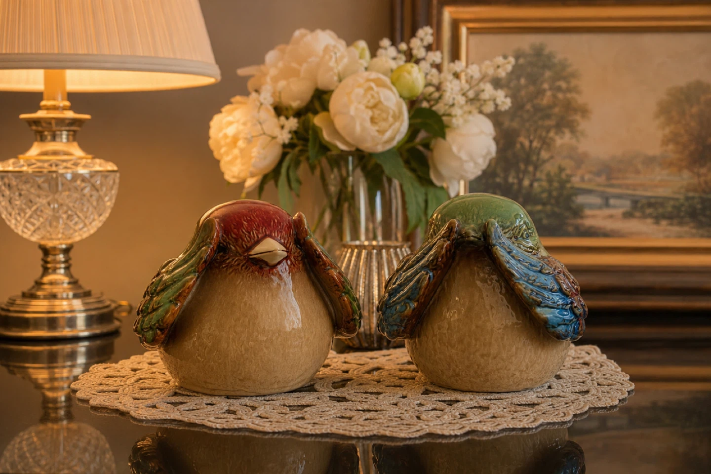 Set of 2 Ceramic Decorative Birds