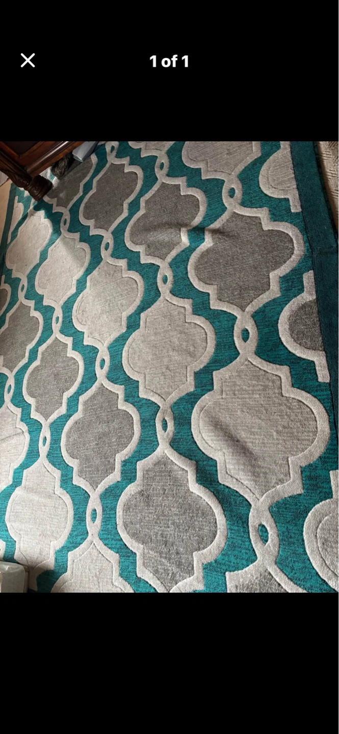 Teal and Grey Moroccan Pattern Area Rug