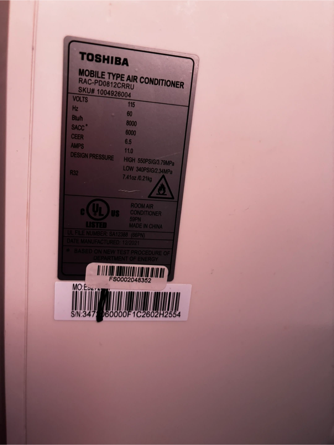 Toshiba RAC-PD0812CRRU Mobile Type Air Conditioner - photo 2