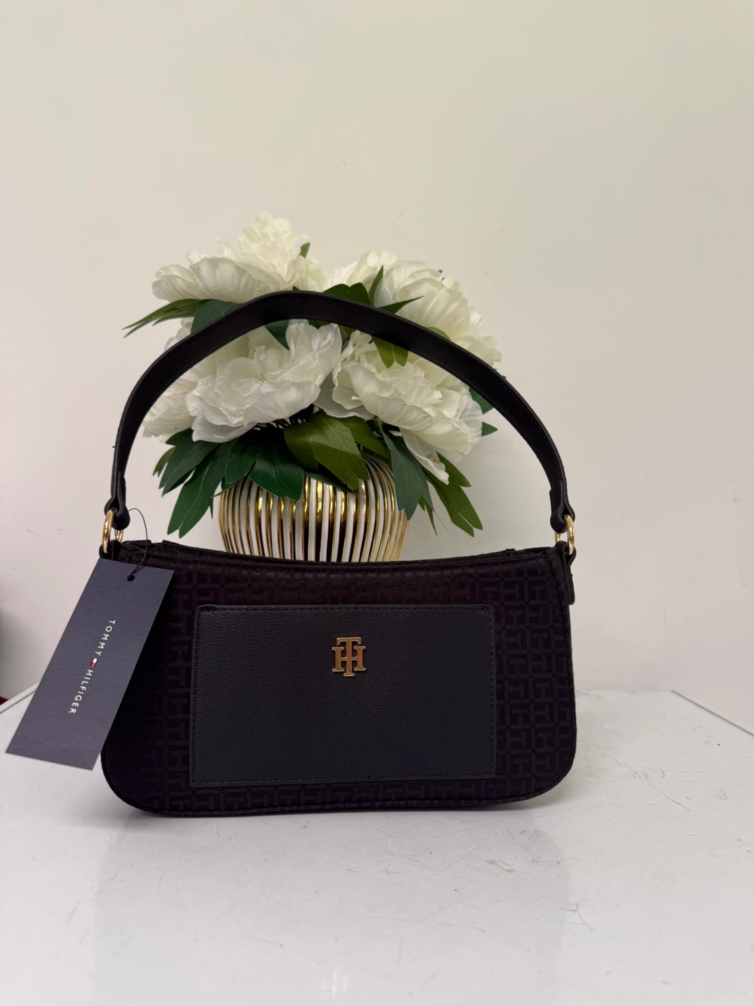 Tommy Hilfiger Black Monogram Shoulder Bag