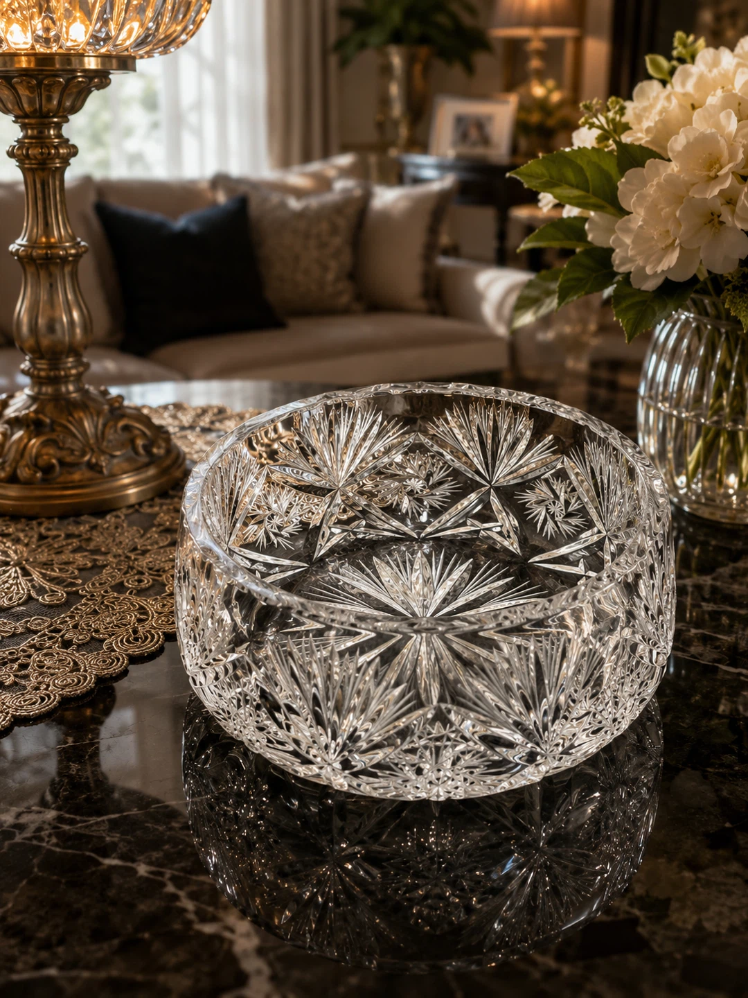 Crystal Cut Glass Serving Bowl - photo 3