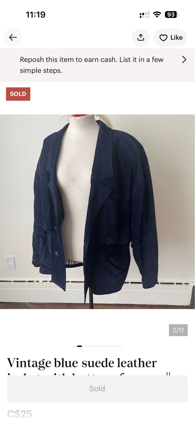 Vintage Blue Suede Leather Jacket - photo 2