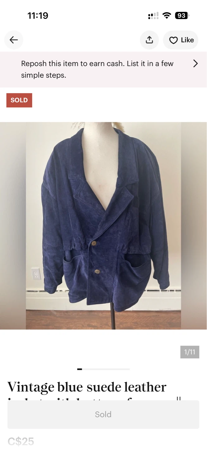 Vintage Blue Suede Leather Jacket