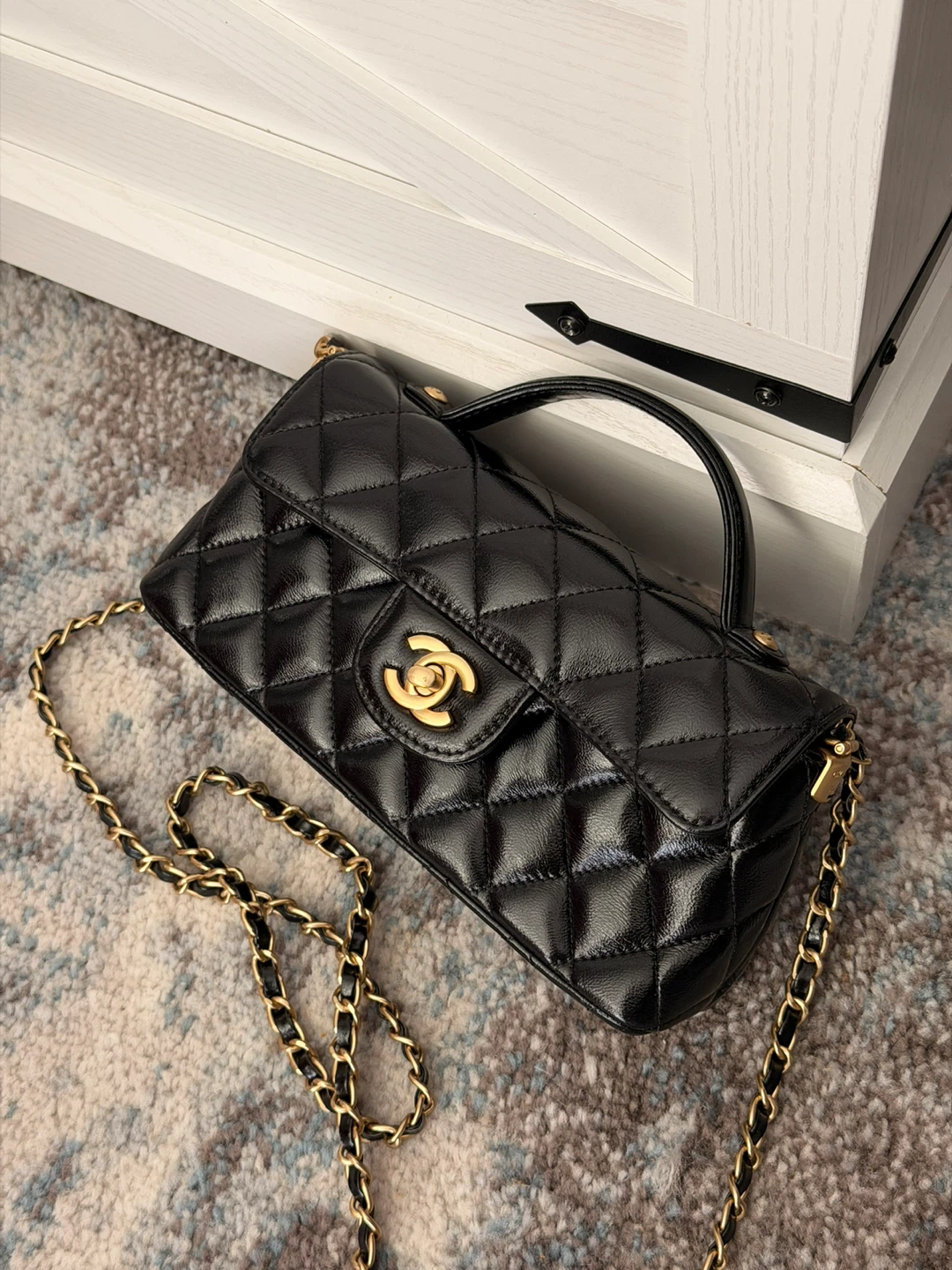 CHANEL Black Quilted Mini Flap Top Handle Bag