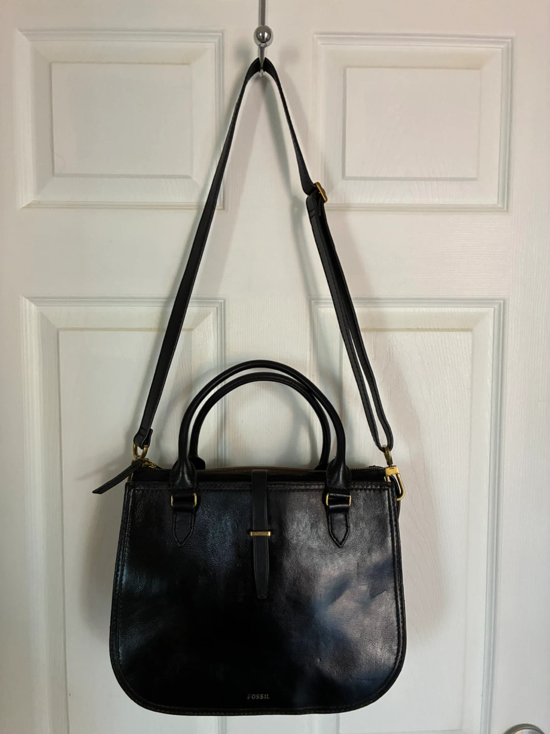 Fossil Black Leather Ryder Satchel crossbody Bag