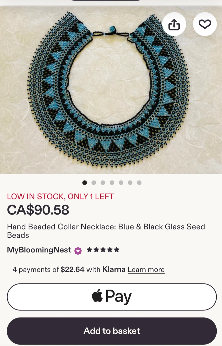 Hand Beaded Collar Necklace: Blue & Black Glass Seed Beads - photo 2