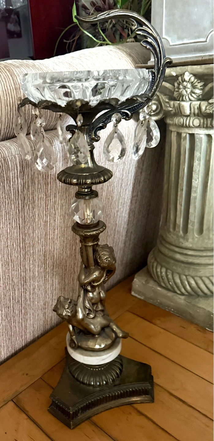 Italian Antique Crystal stand with Cherub Statue