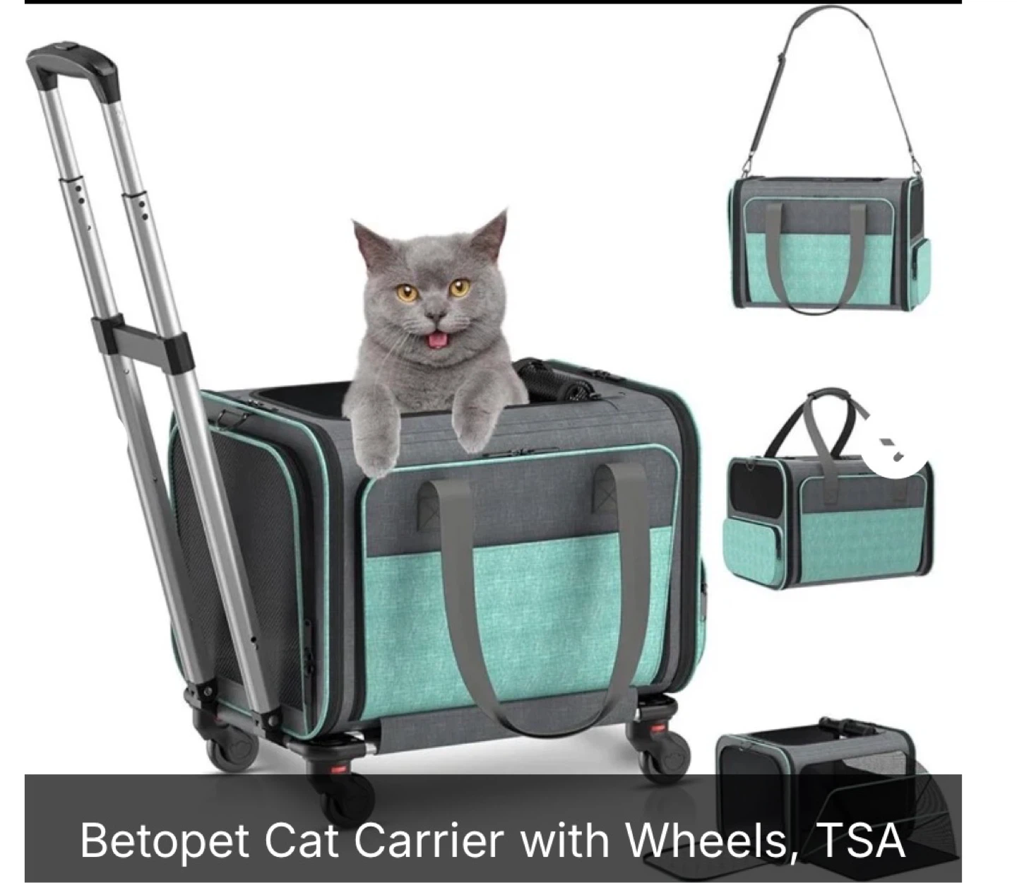 Betopet Cat Carrier with Wheels, TSA Approved