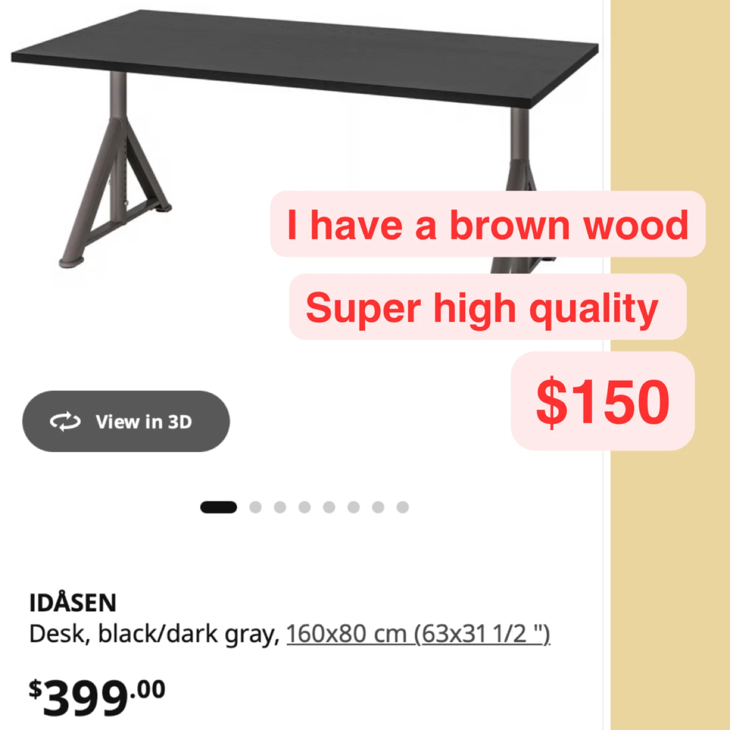 IKEA IDÅSEN Height Adjustable Desk - Brown Wood, 160x80 cm - photo 2