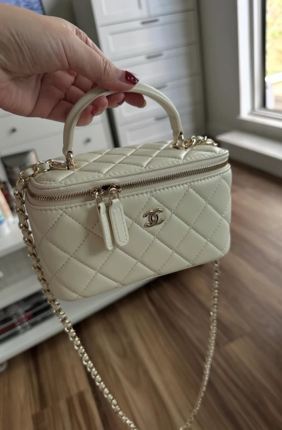Chanel Vanity Bag in White Leather