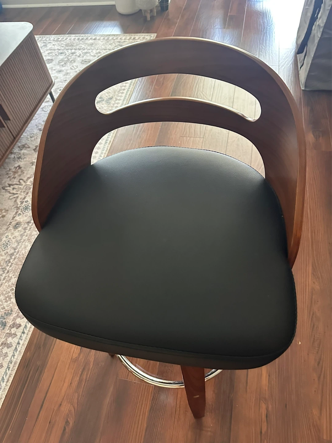 2 Wooden Bar Stool with Black Faux Leather Seat - photo 2