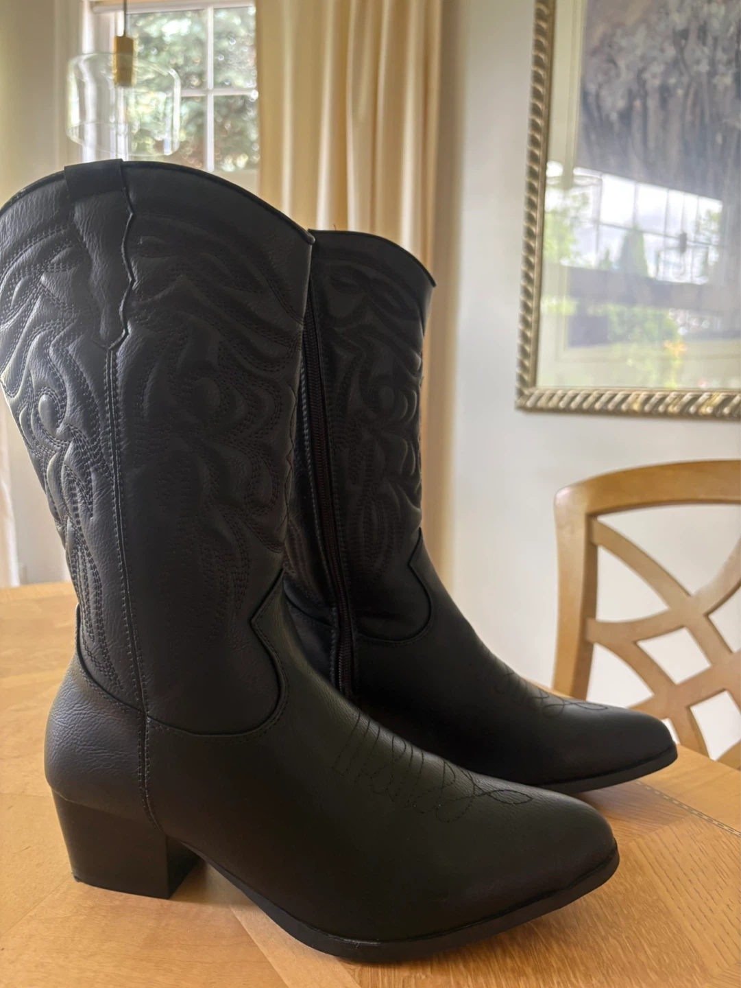 Black Faux Leather Cowboy Boots - Size 9 - New ✨ - photo 2