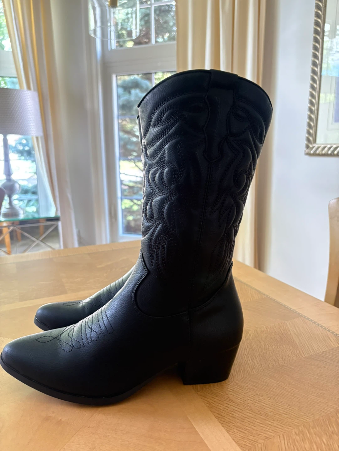 Black Faux Leather Cowboy Boots - Size 9 - New ✨ - photo 3
