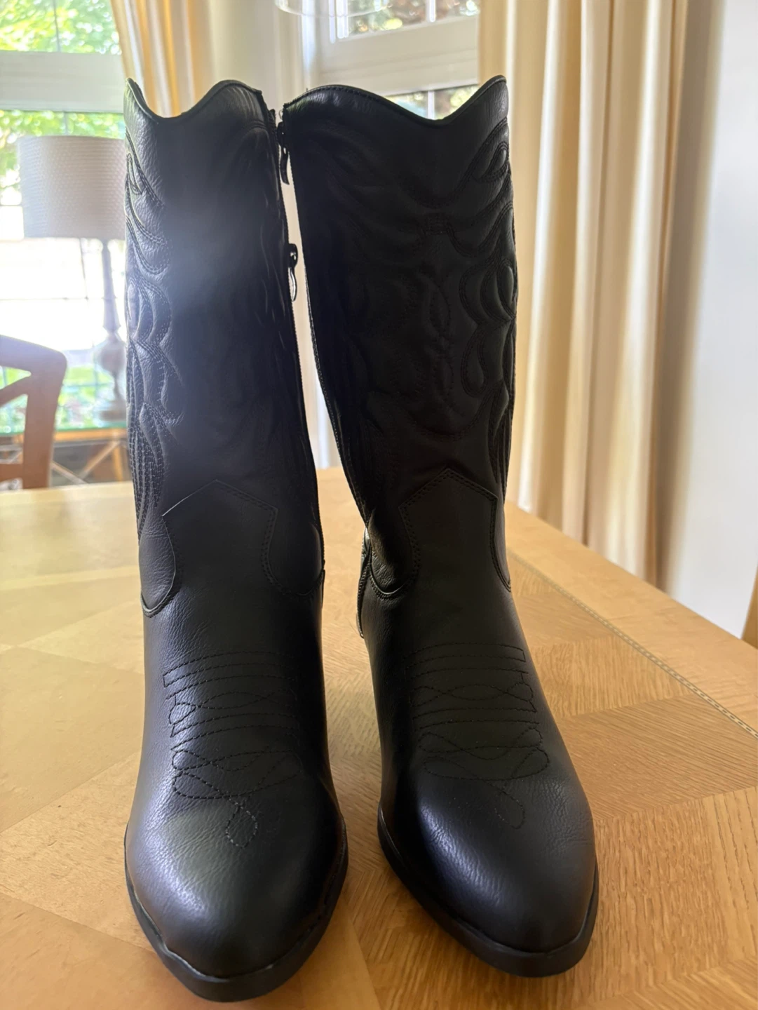 Black Faux Leather Cowboy Boots - Size 9 - New ✨ - photo 4