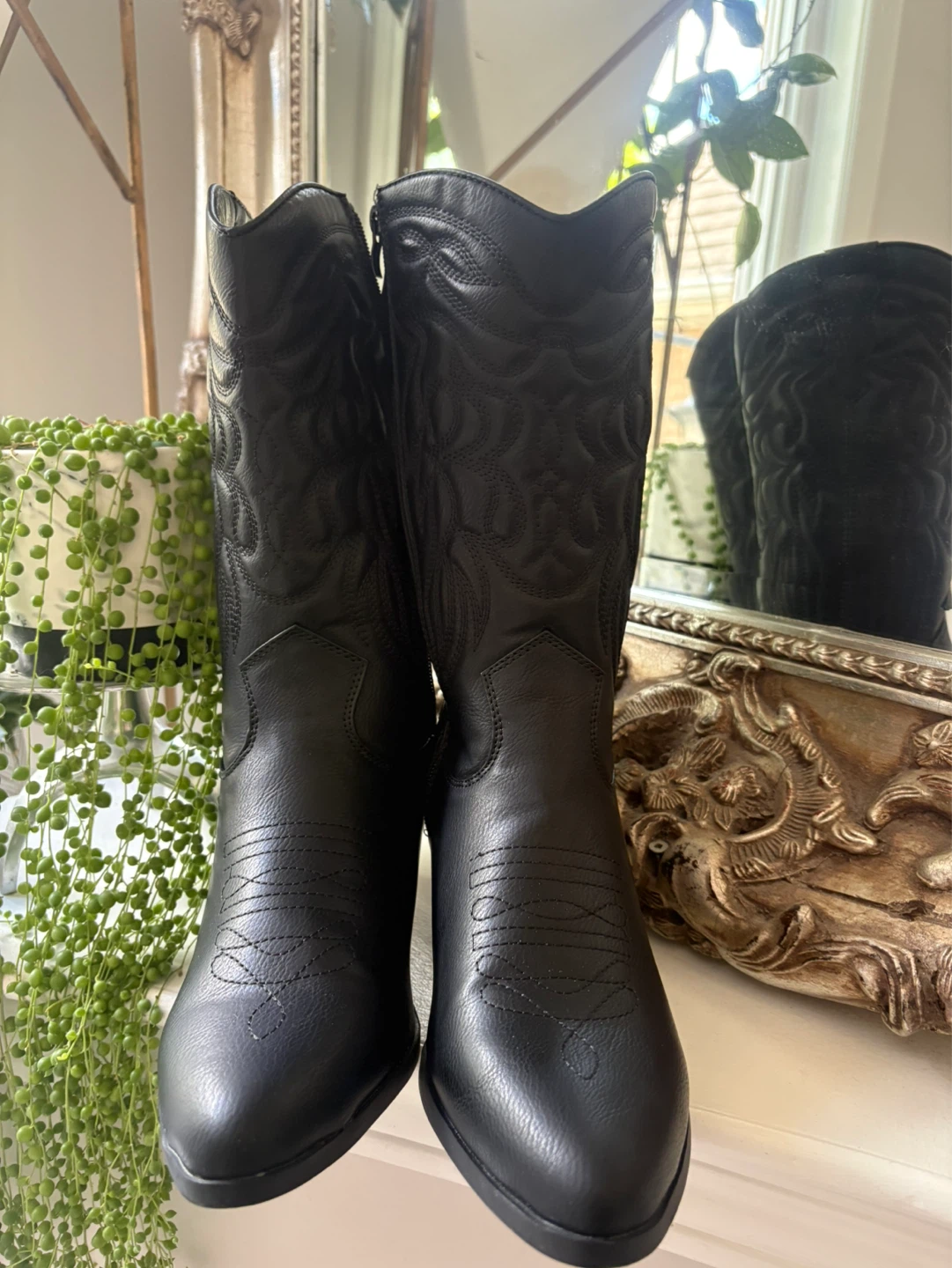 Black Faux Leather Cowboy Boots - Size 9 - New ✨