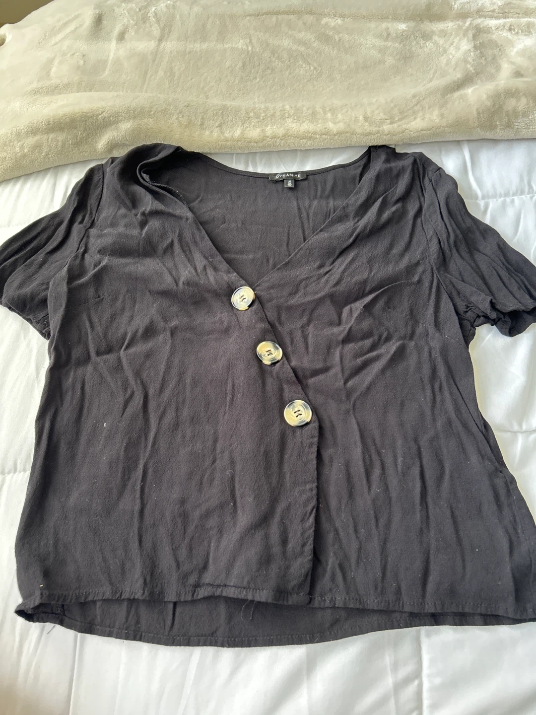 Dynamite Black V-Neck Button-Up Blouse