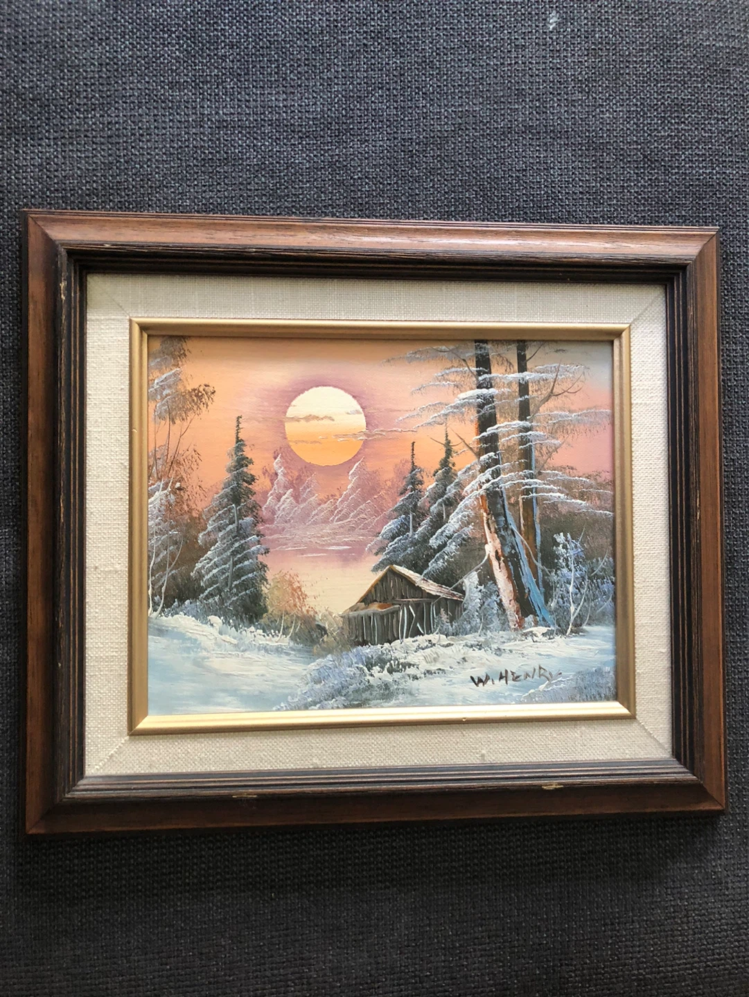 Vintage Winter Landscape Oil Painting by W. Henry