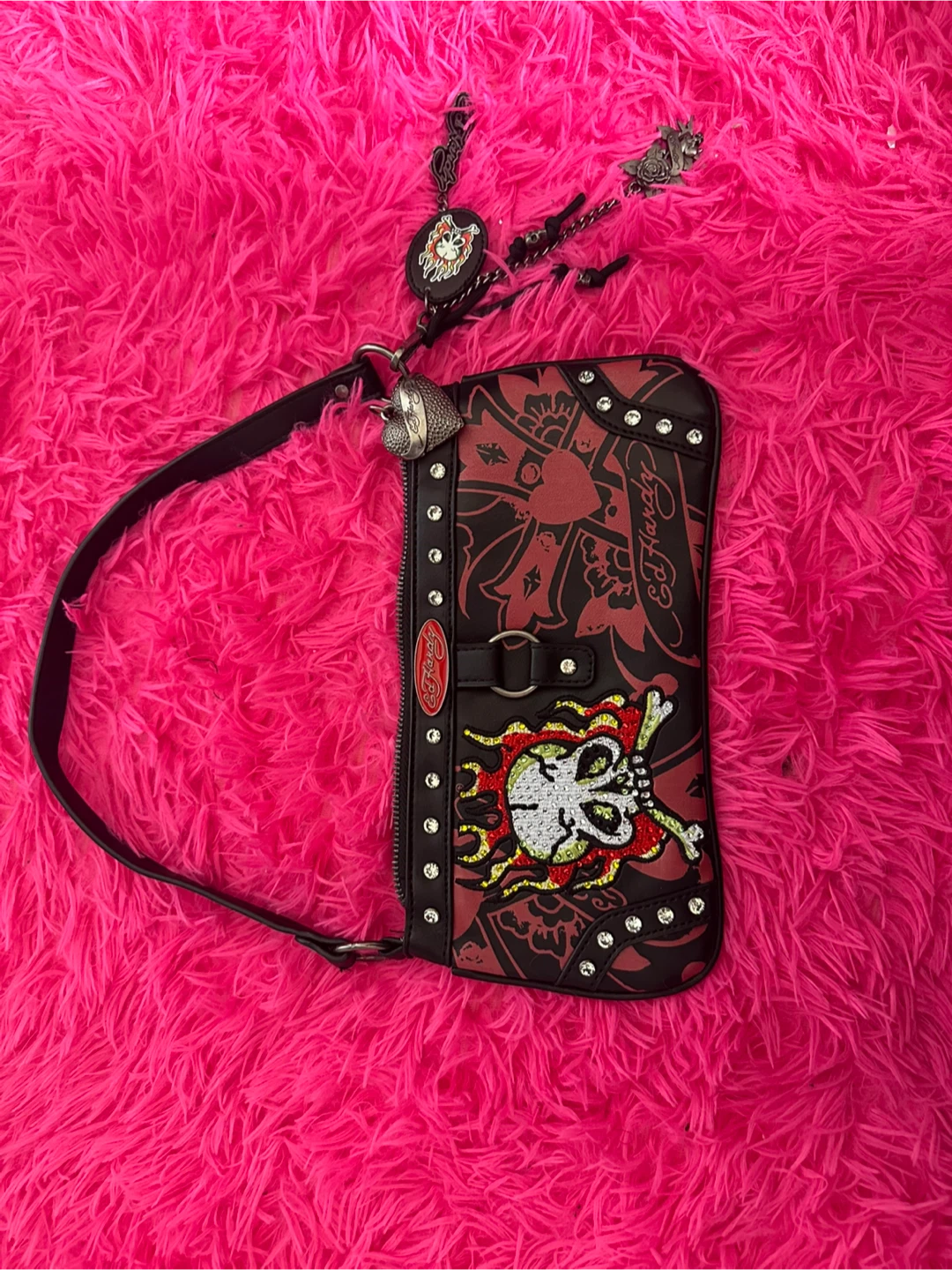 Ed Hardy Black Shoulder Bag with Charms