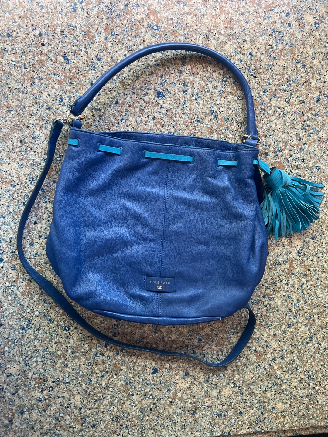 Cole Haan Blue Leather Drawstring Shoulder Bag