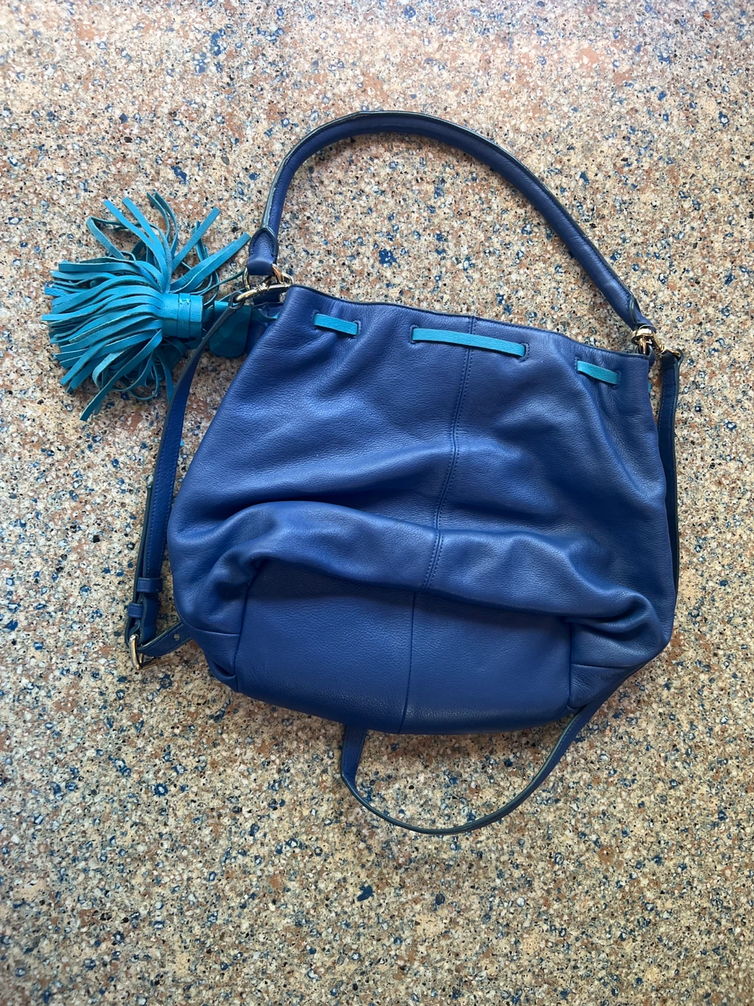 Cole Haan Blue Leather Drawstring Shoulder Bag - photo 2