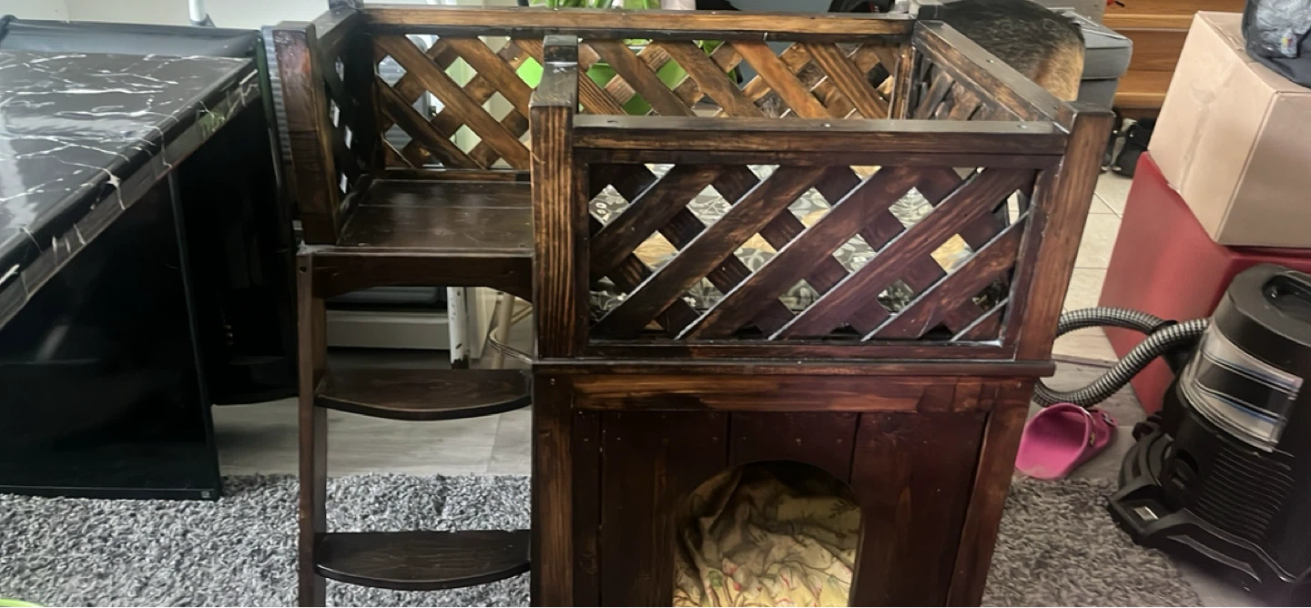 Wooden Cat Tree Condo with Ramp and Perches