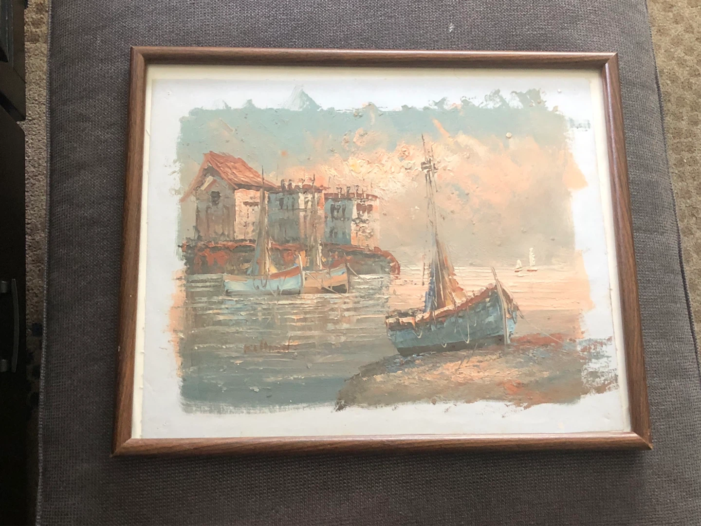 Vintage Seascape Painting with Boats - photo 2