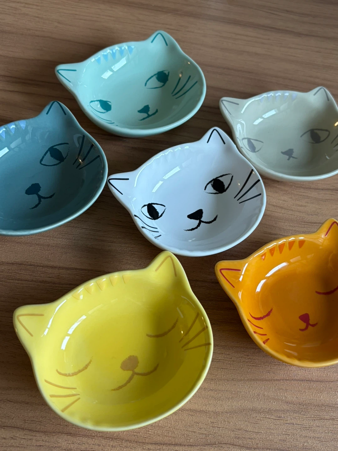 Set of 6 Cat Face Ceramic Small Dishes