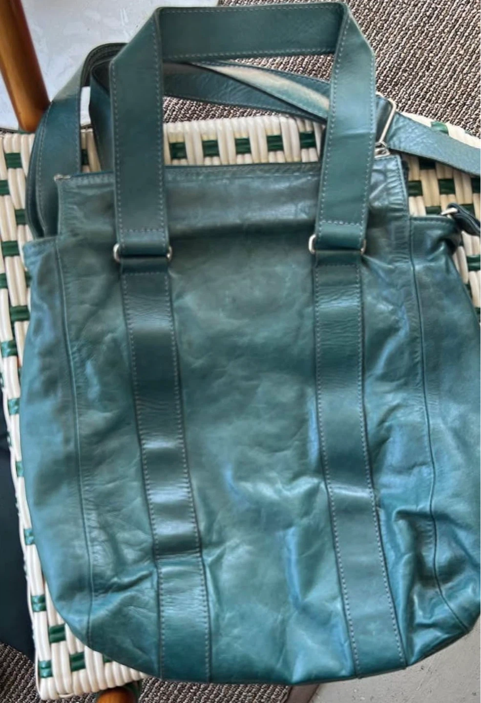 Blue Leather Tote Bag m0851
