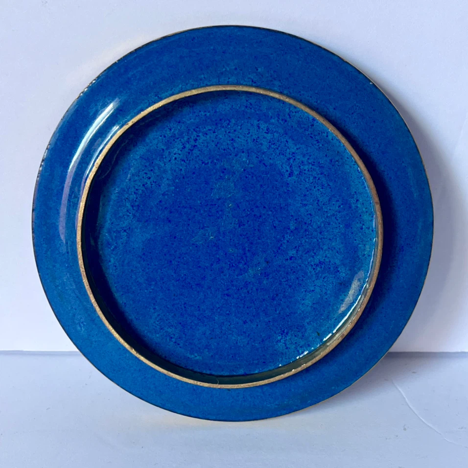 Cloisonne Plate Pink Peony Floral Blue - photo 3