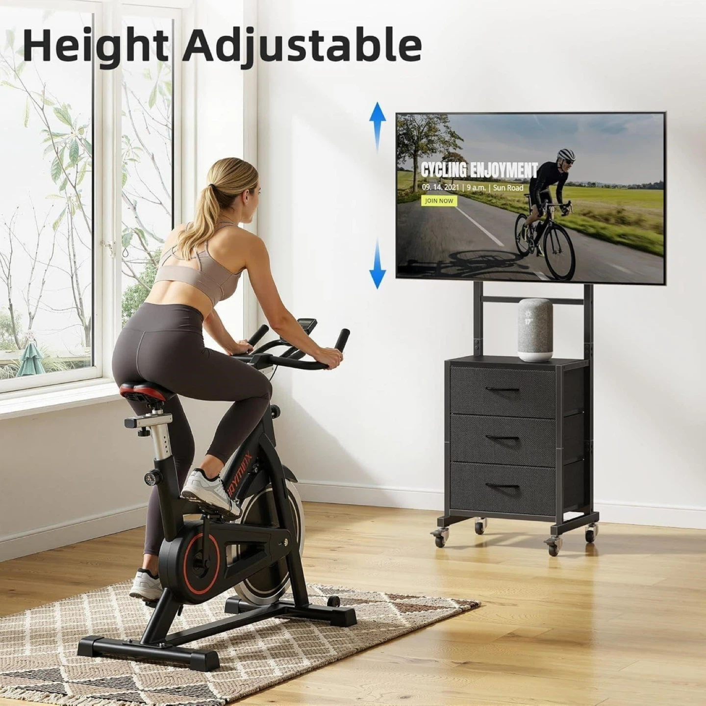 Adjustable Mobile TV Stand with 3 Fabric Drawers - photo 4