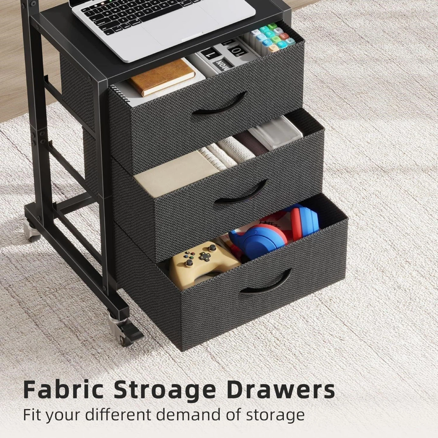 Adjustable Mobile TV Stand with 3 Fabric Drawers - photo 3