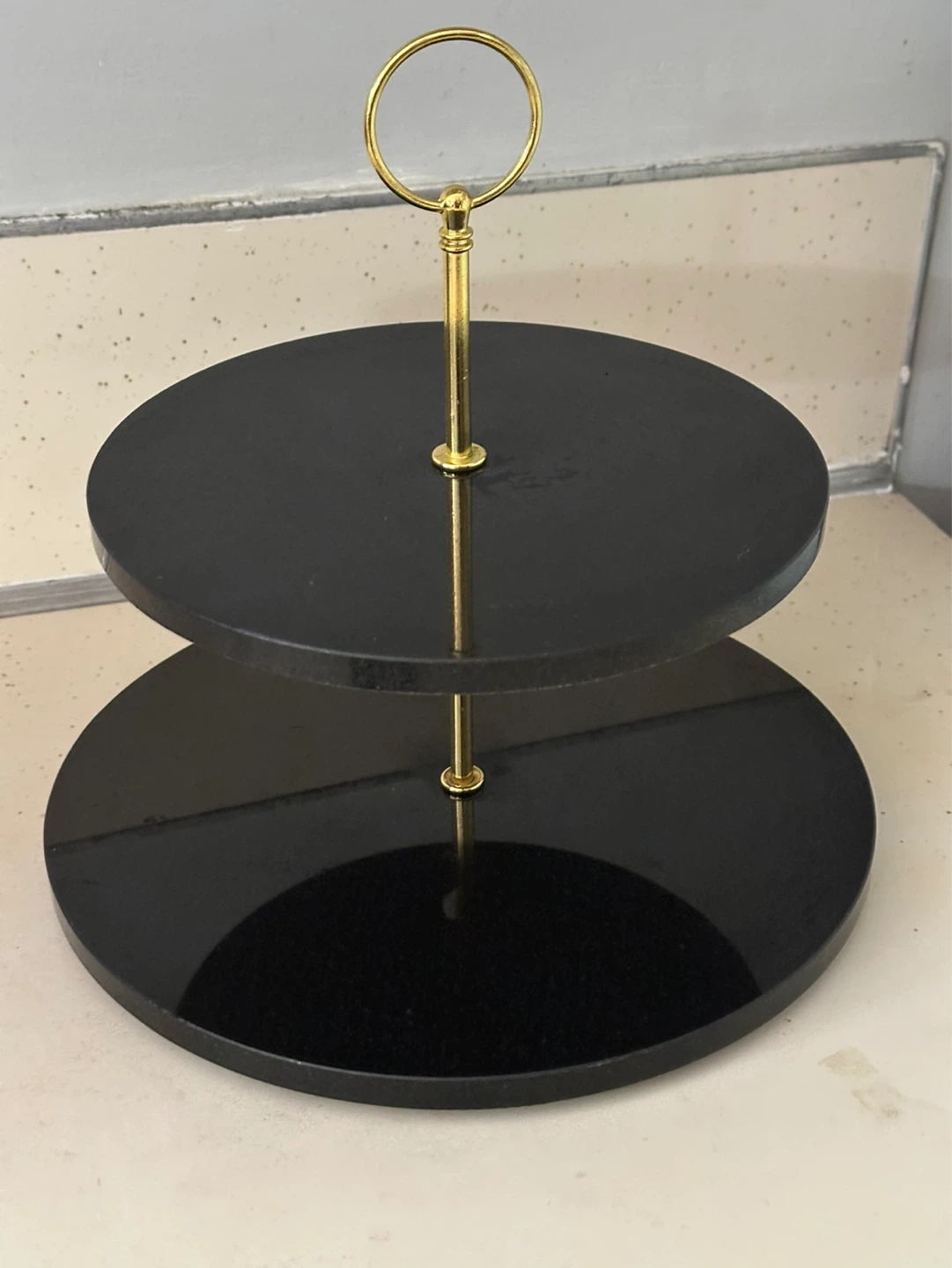 2 tier polished black granite tid bit tray