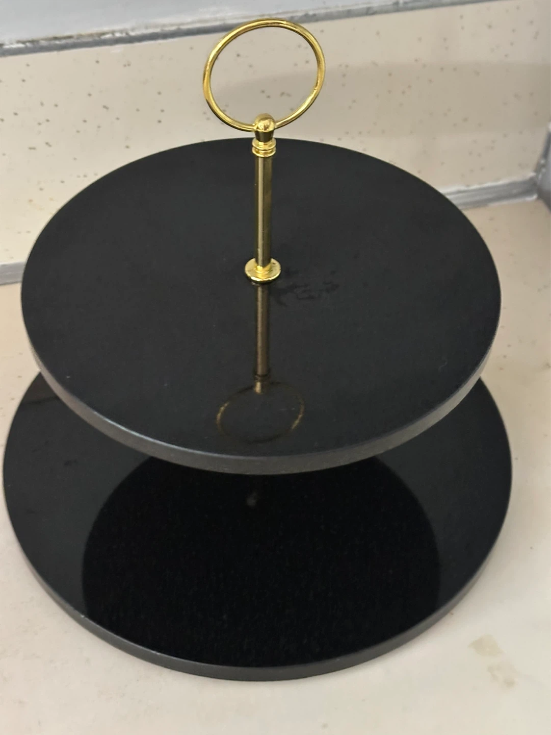 2 tier polished black granite tid bit tray - photo 2