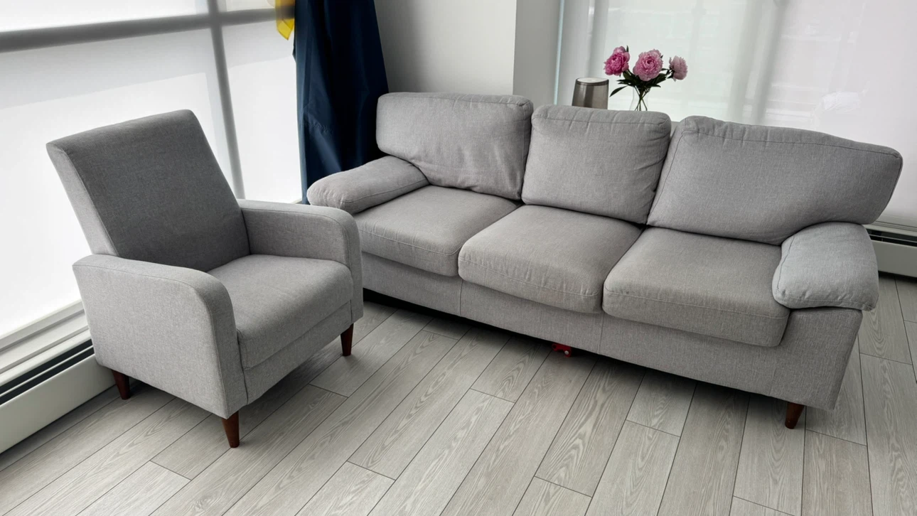 Light Grey Fabric Sofa and Armchair Set