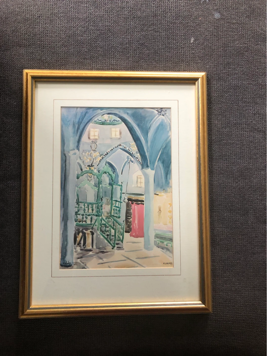 Framed Watercolor Painting of Arches and Gate
