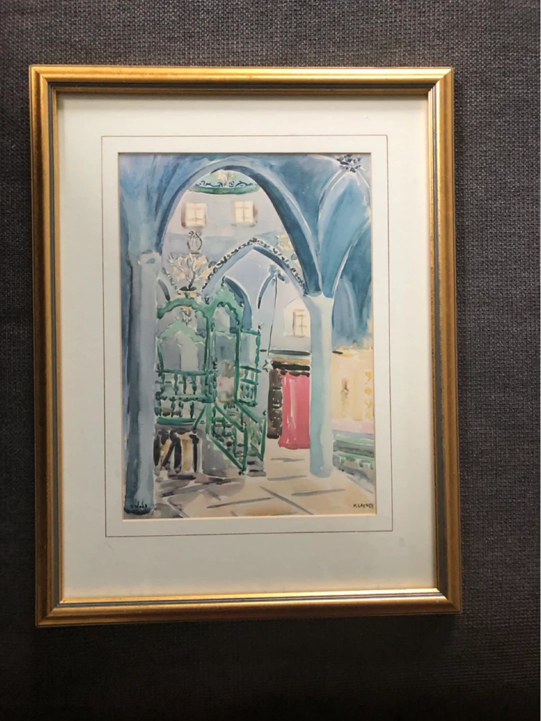 Framed Watercolor Painting of Arches and Gate - photo 2