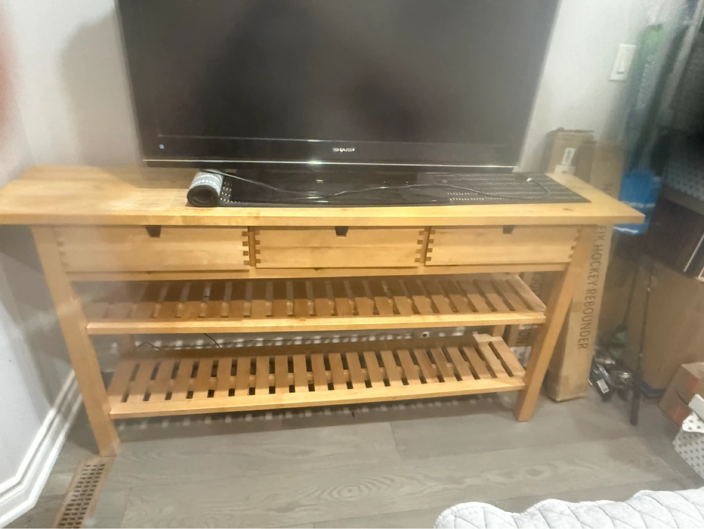 Wooden TV Stand with Shelves and Drawers