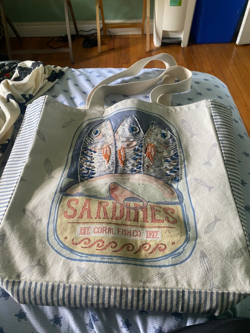Tote Bag with Sardine Can Design