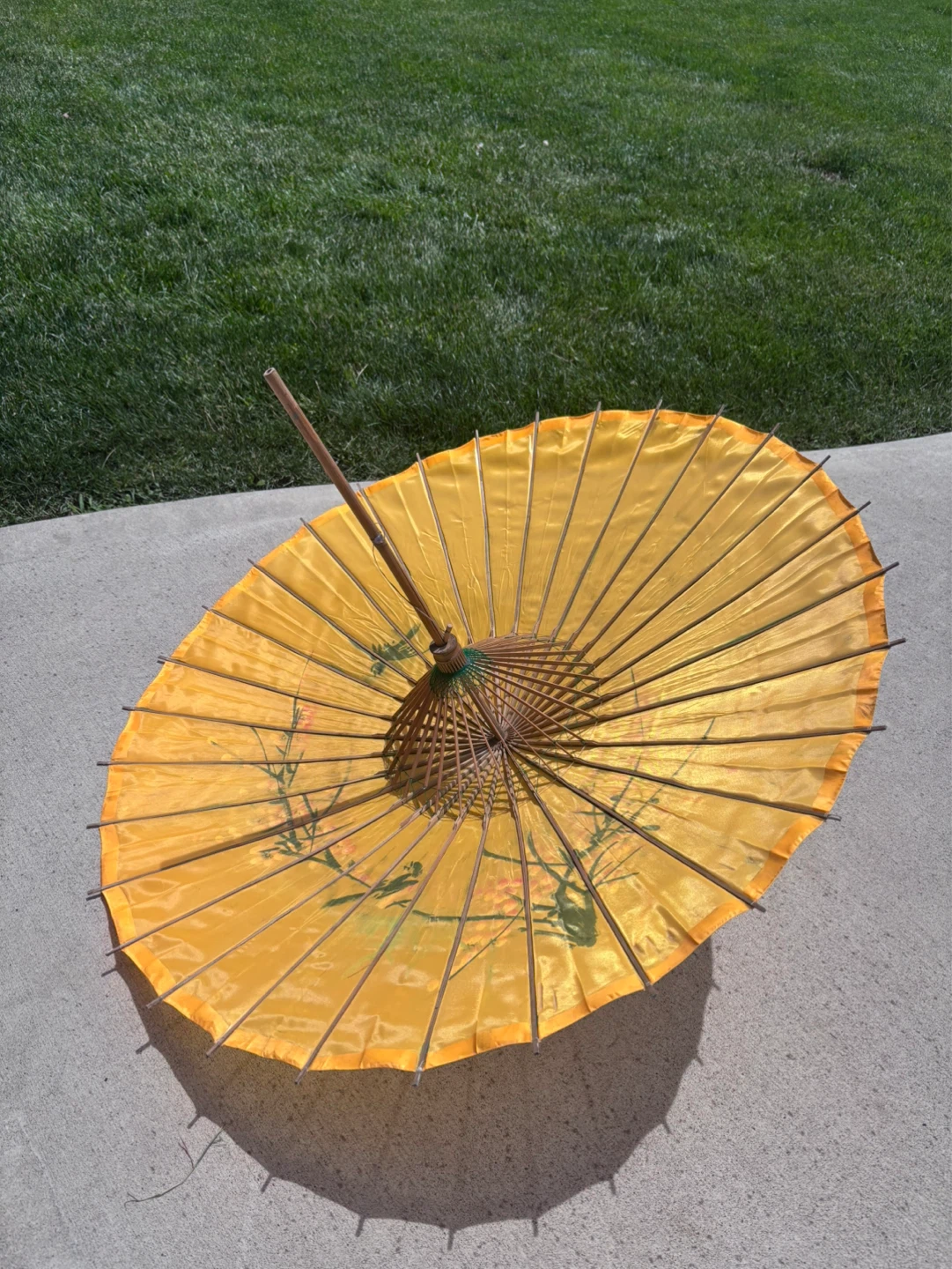 Yellow Asian Parasol with Bird and Blossom Design - photo 3