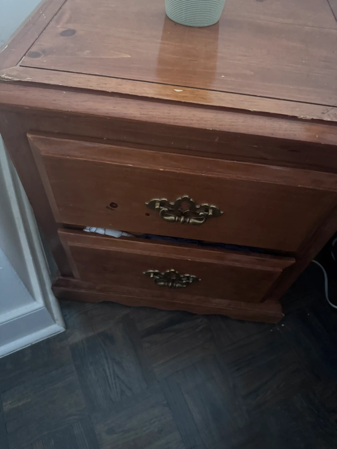 Wooden Nightstand with Two Drawers
