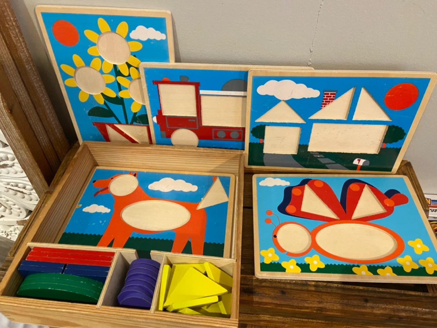 Melissa & Doug Wooden Pattern Blocks Educational Toy Puzzle