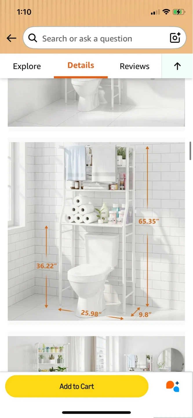 UDEAR 3 Shelf Bathroom Rack White - photo 4