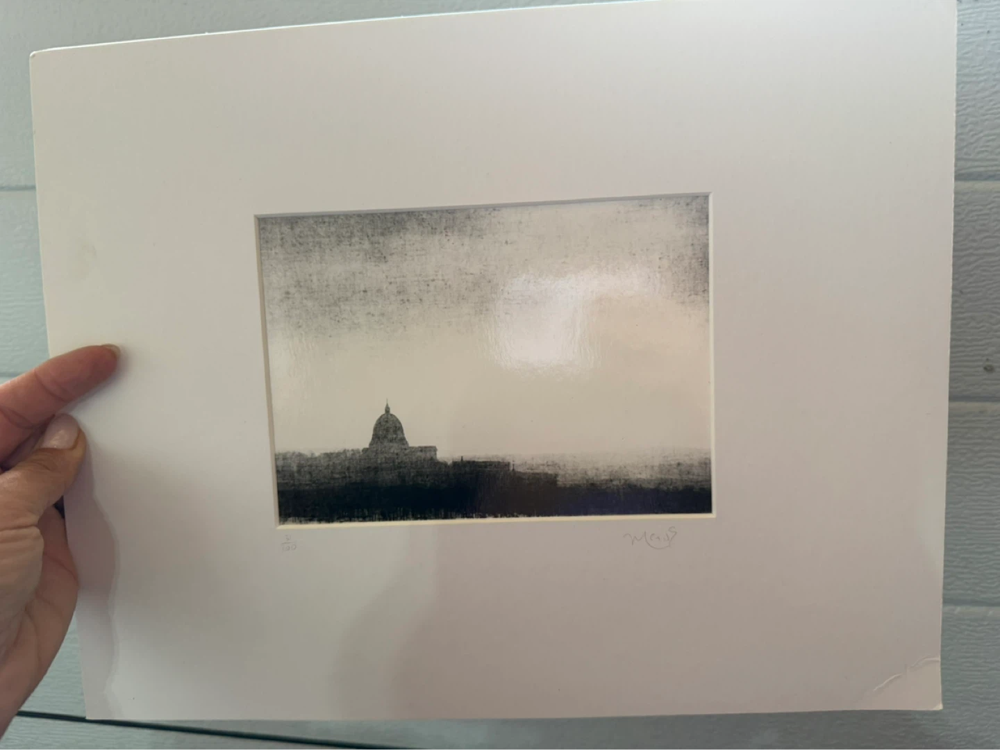 Matted Etching Print - Cityscape of Montreal  with Dome
