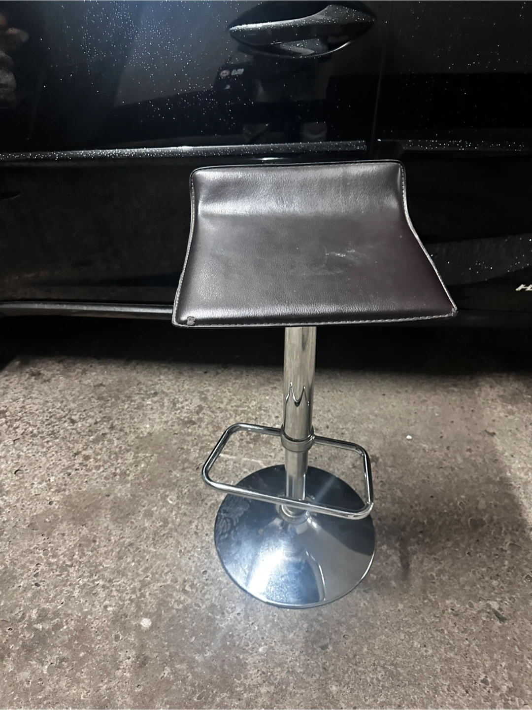 Adjustable Swivel Bar Stool - Black Faux Leather