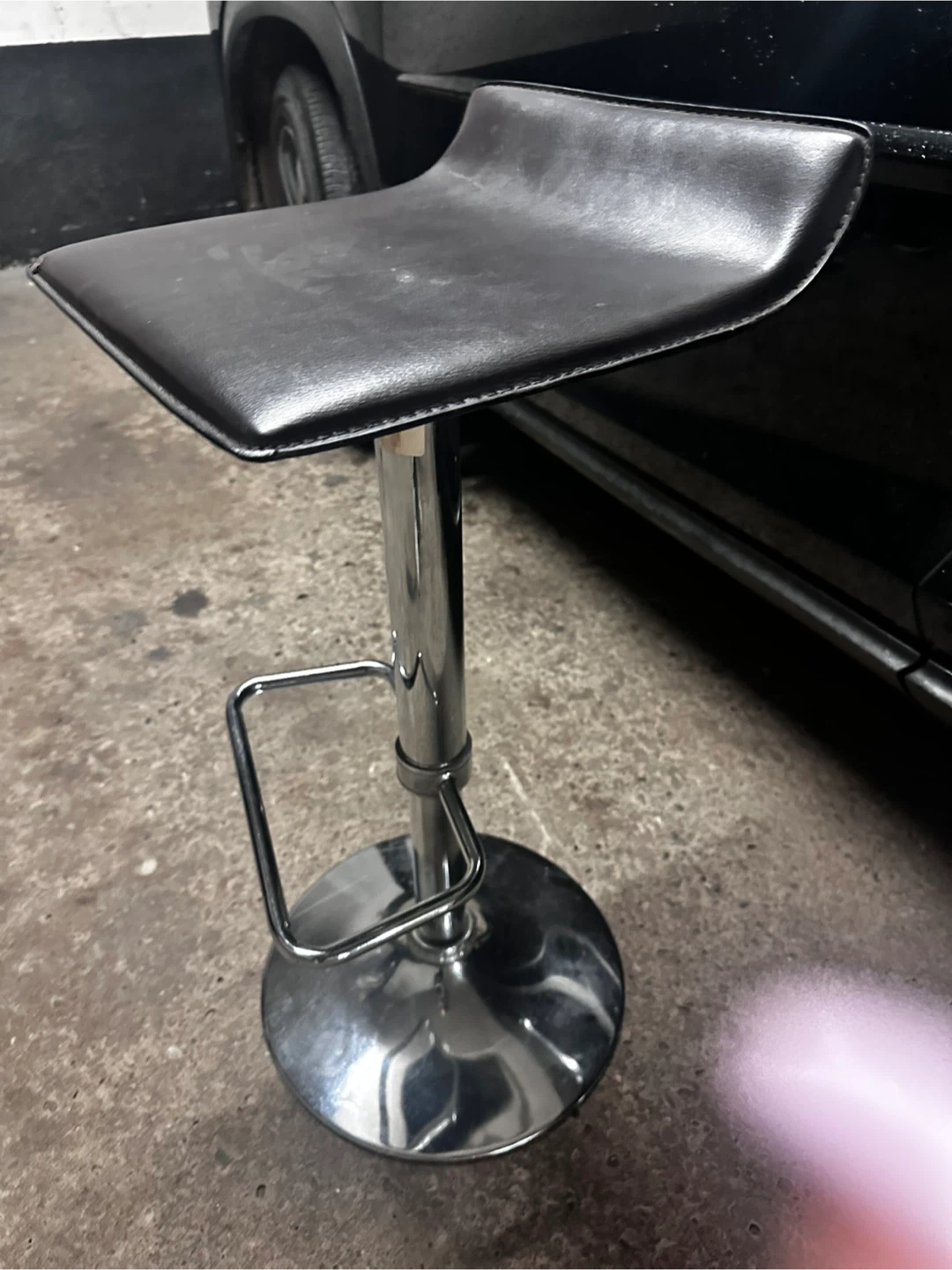 Adjustable Swivel Bar Stool - Black Faux Leather - photo 2