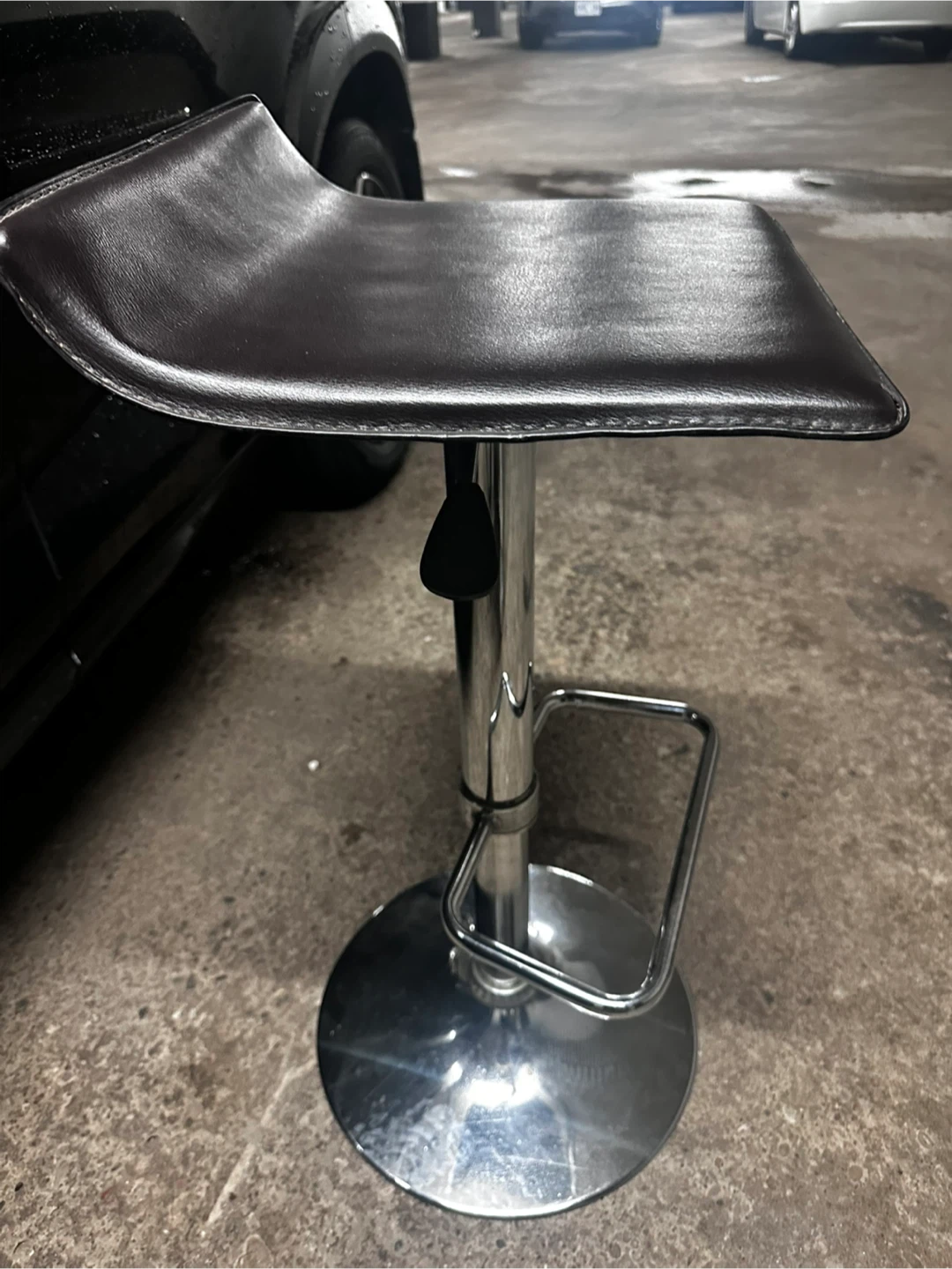 Adjustable Swivel Bar Stool - Black Faux Leather - photo 3